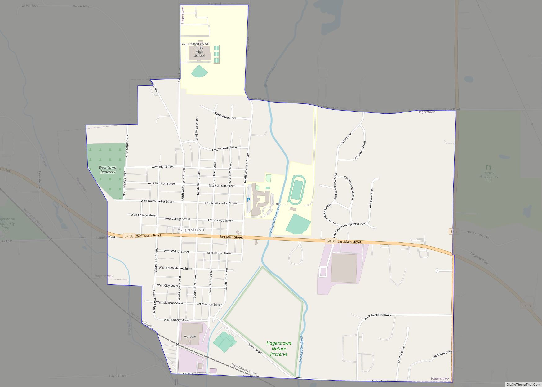 Map of Hagerstown town, Indiana