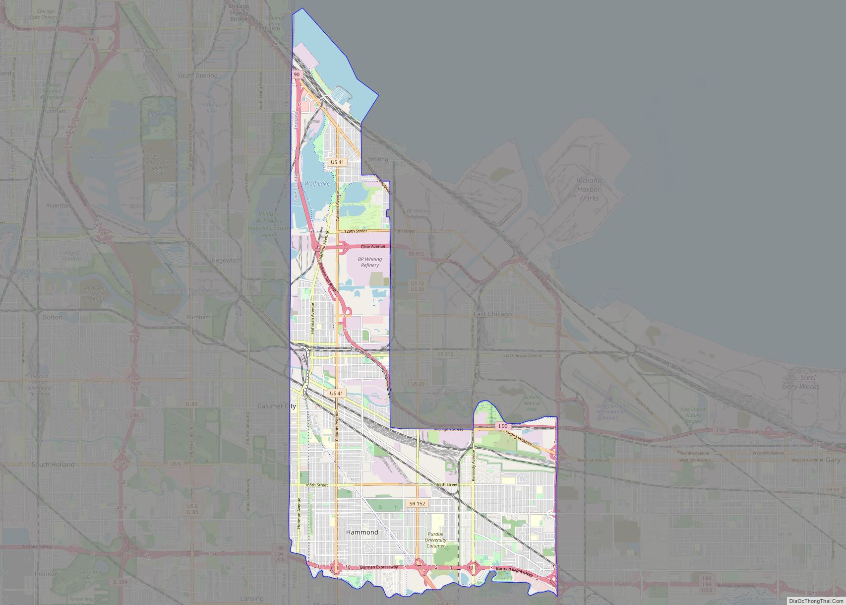 Map of Hammond city, Indiana