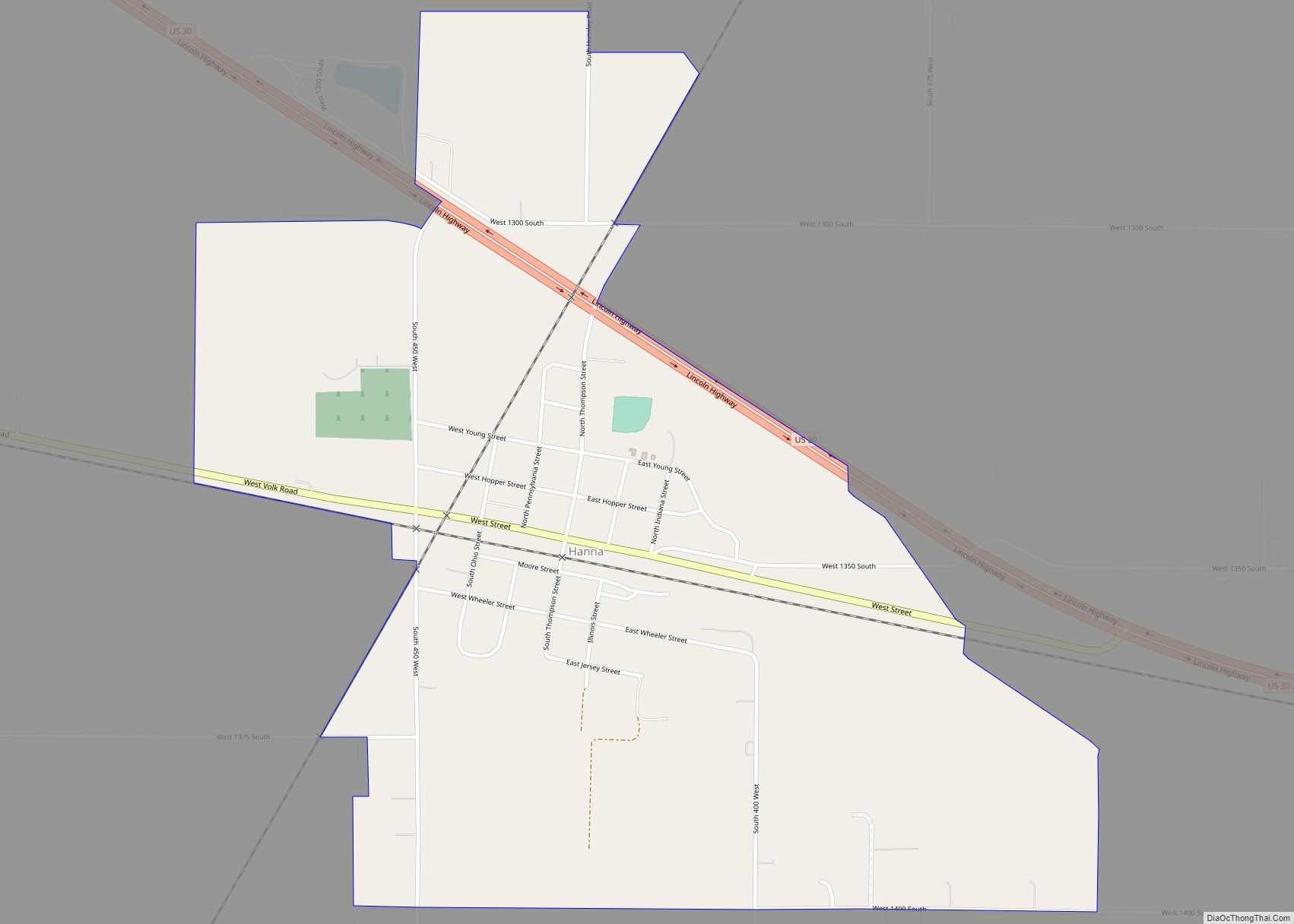 Map of Hanna CDP, Indiana