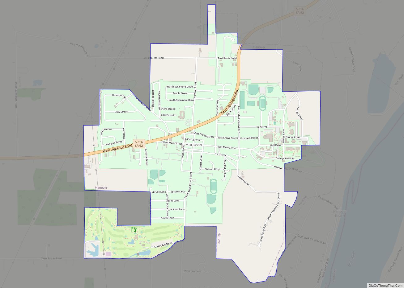 Map of Hanover town, Indiana