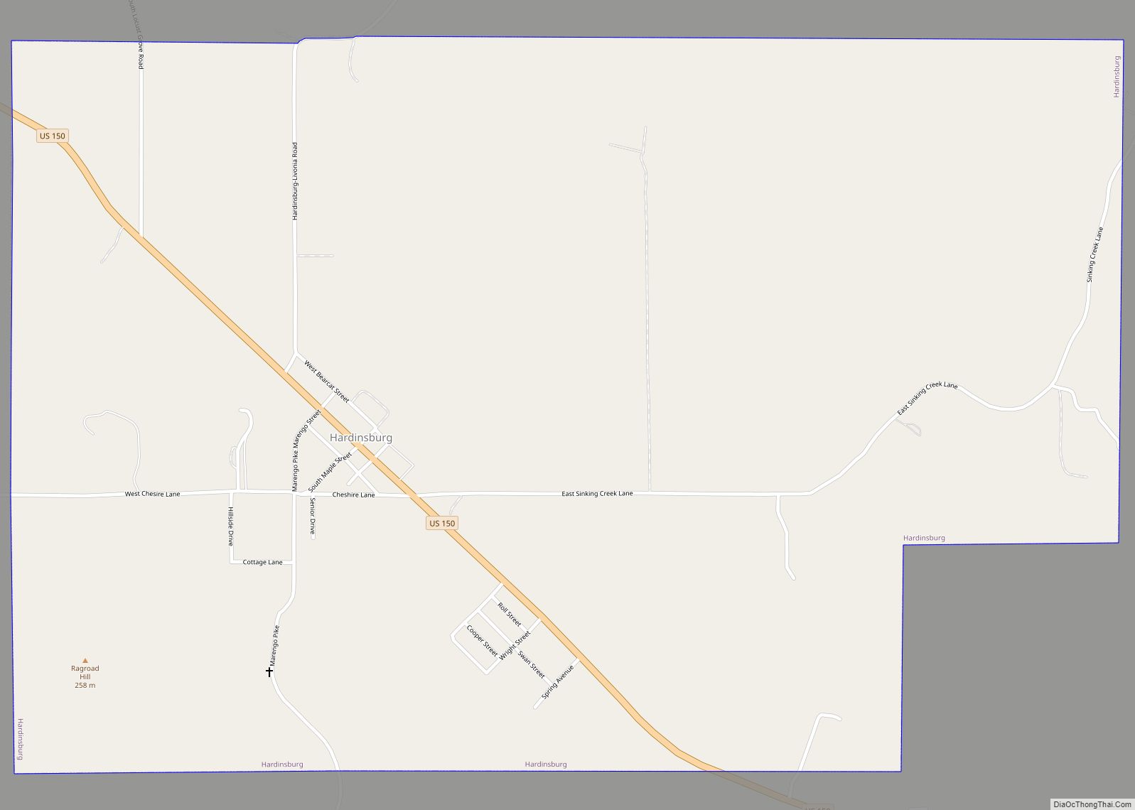 Map of Hardinsburg town, Indiana