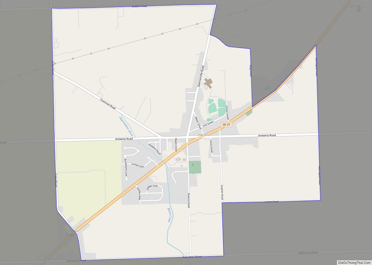 Map of Harlan CDP, Indiana