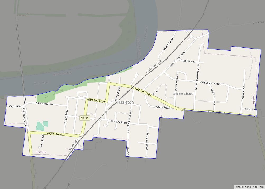 Map of Hazleton town, Indiana