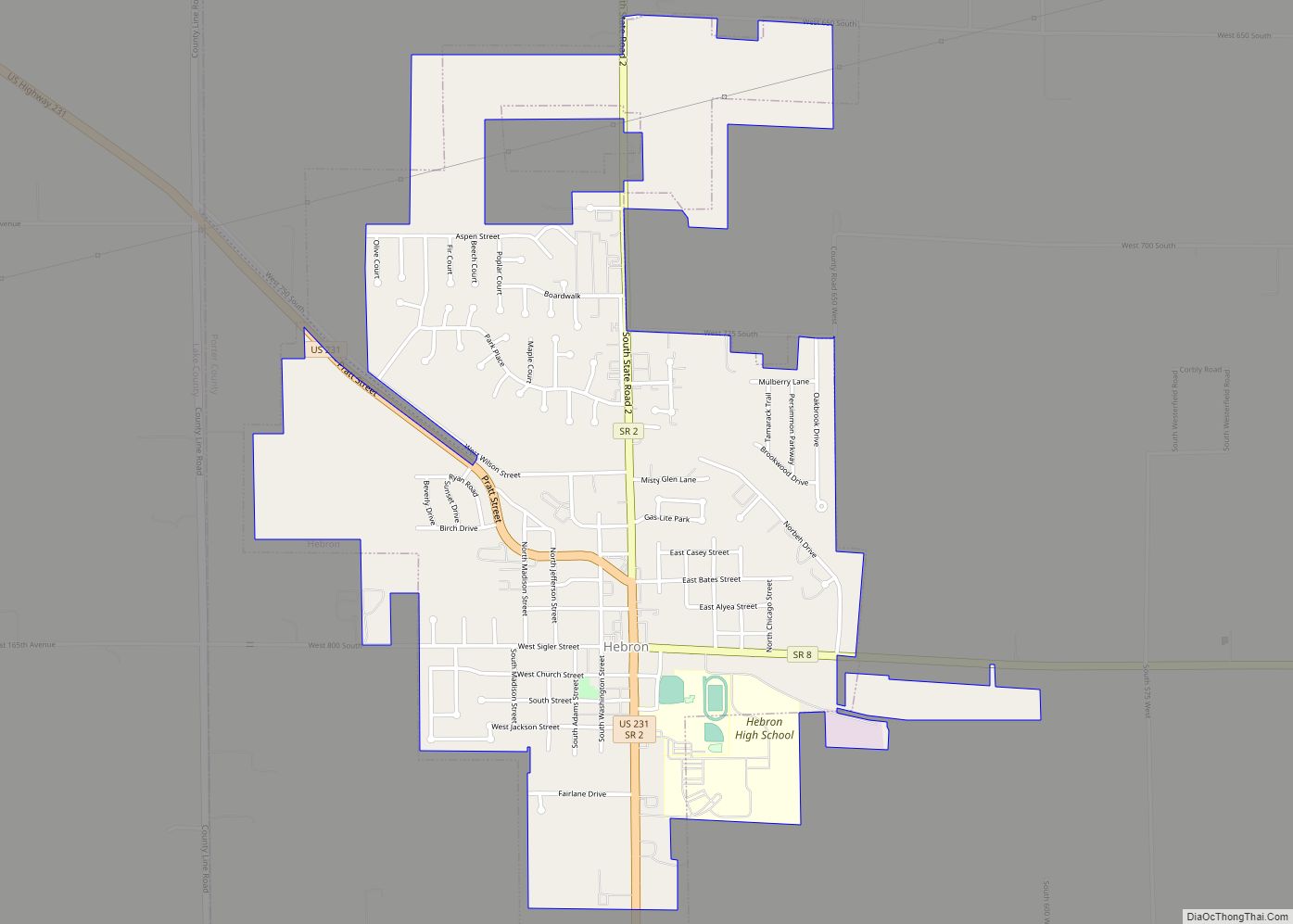 Map of Hebron town, Indiana