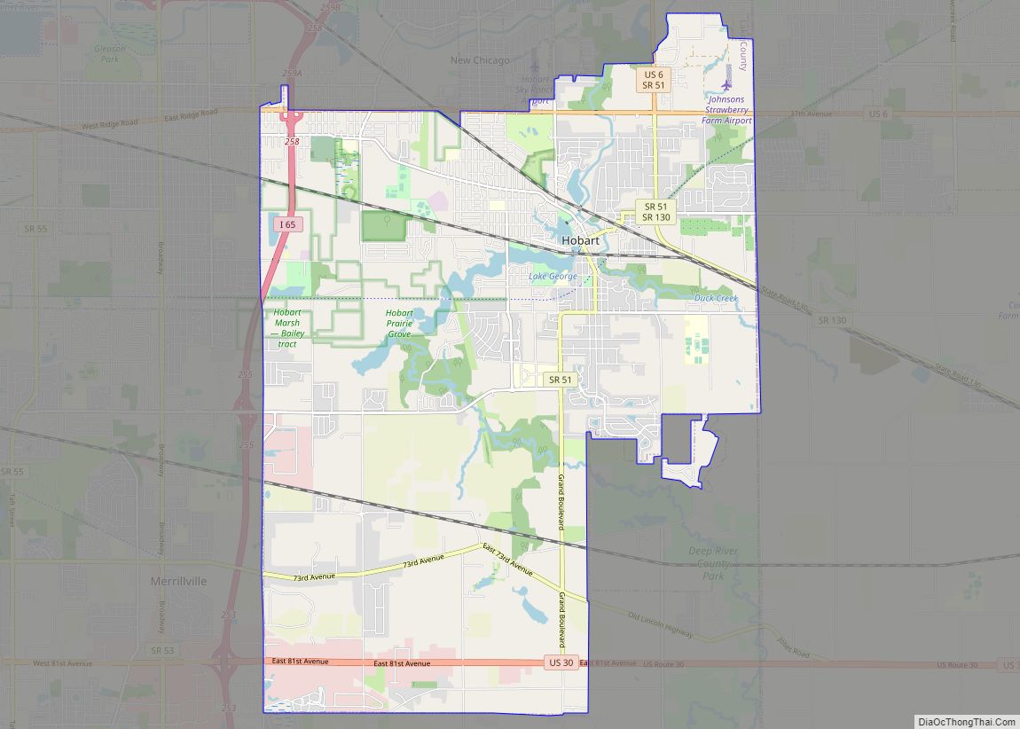 Map of Hobart city, Indiana