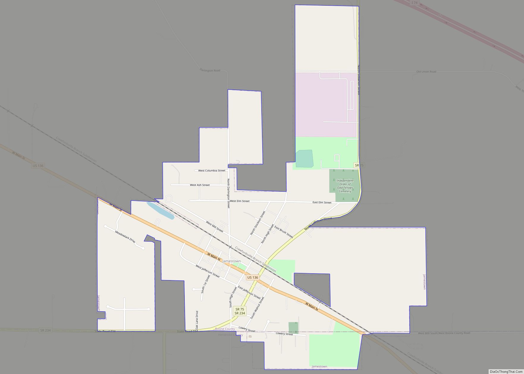 Map of Jamestown town, Indiana