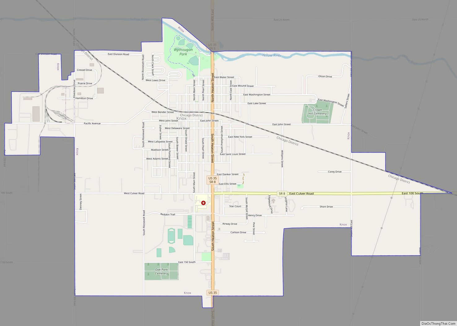 Map of Knox city, Indiana