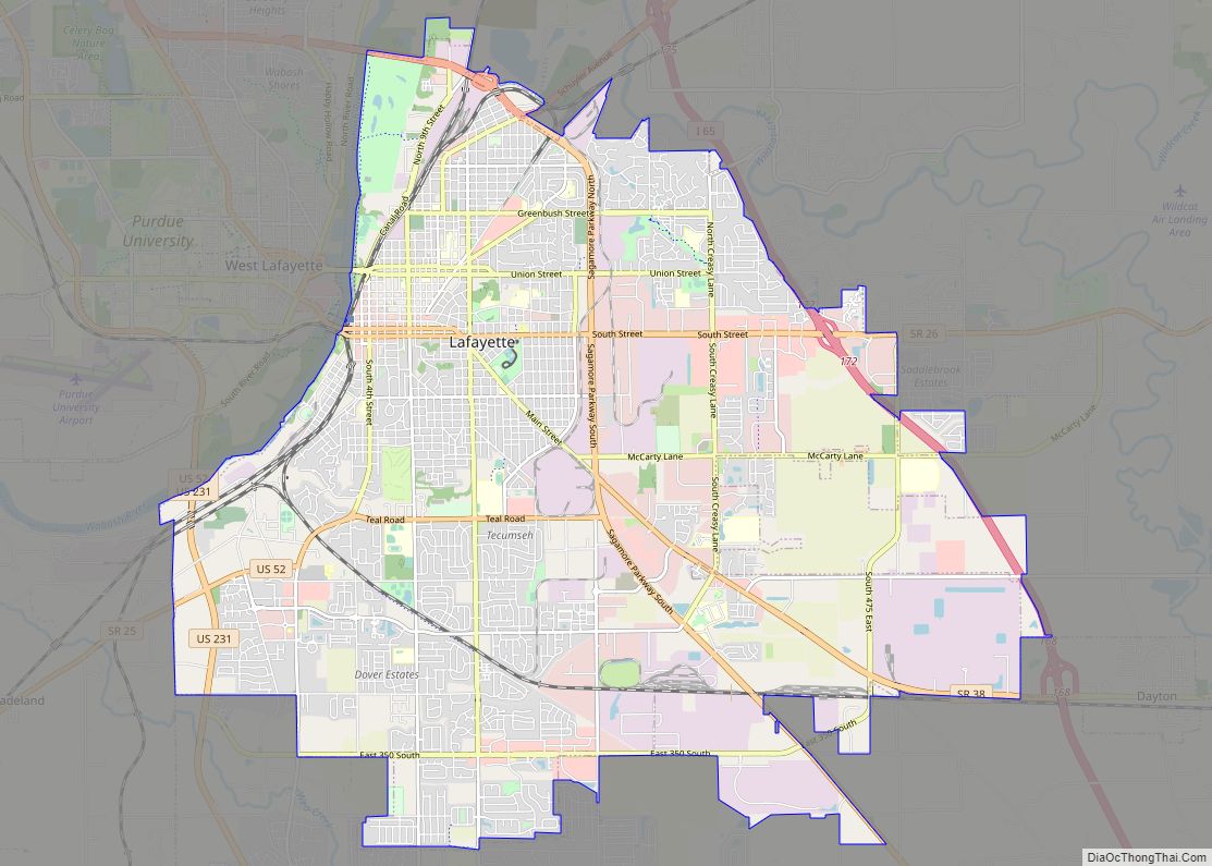 Map of Lafayette city, Indiana