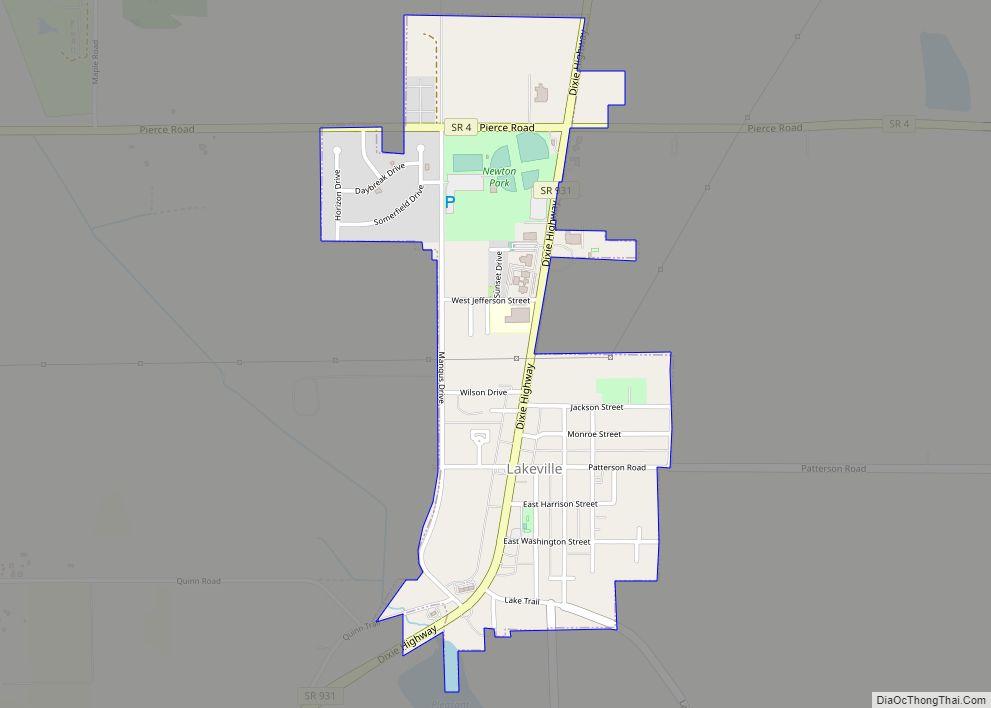 Map of Lakeville town, Indiana