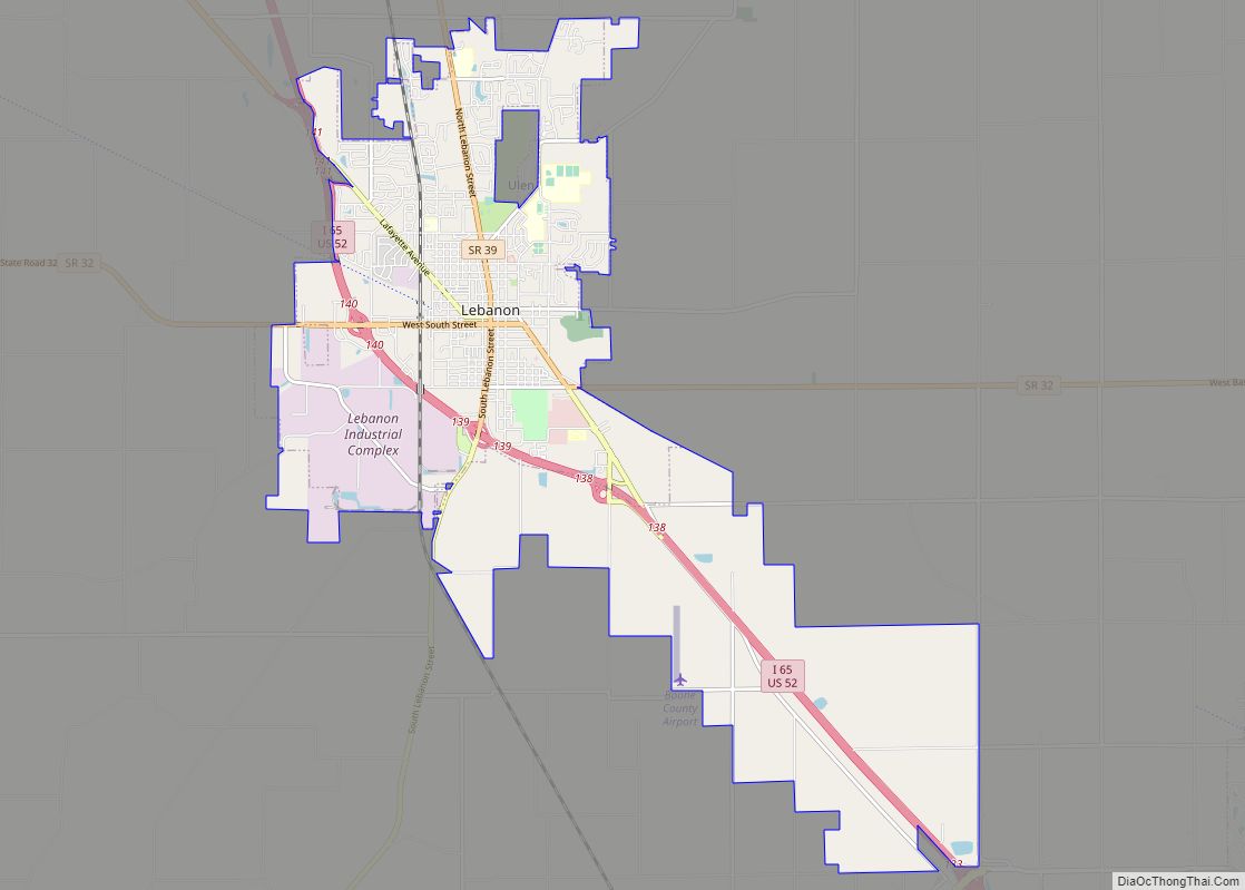 Map of Lebanon city, Indiana