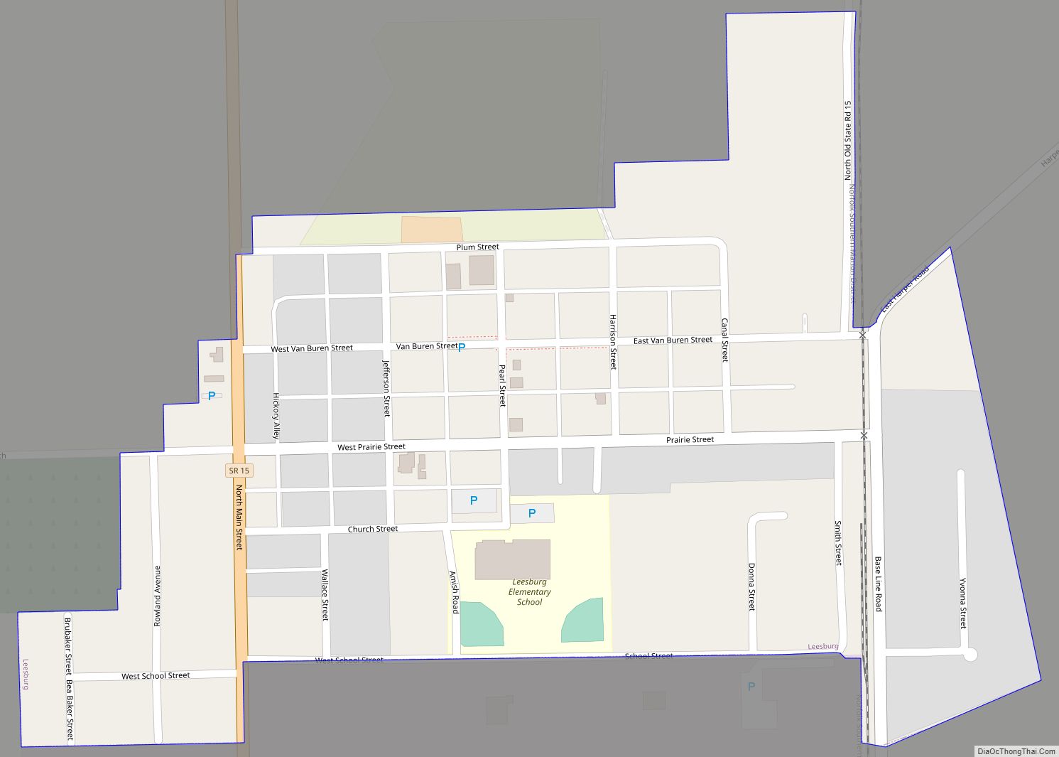 Map of Leesburg town, Indiana