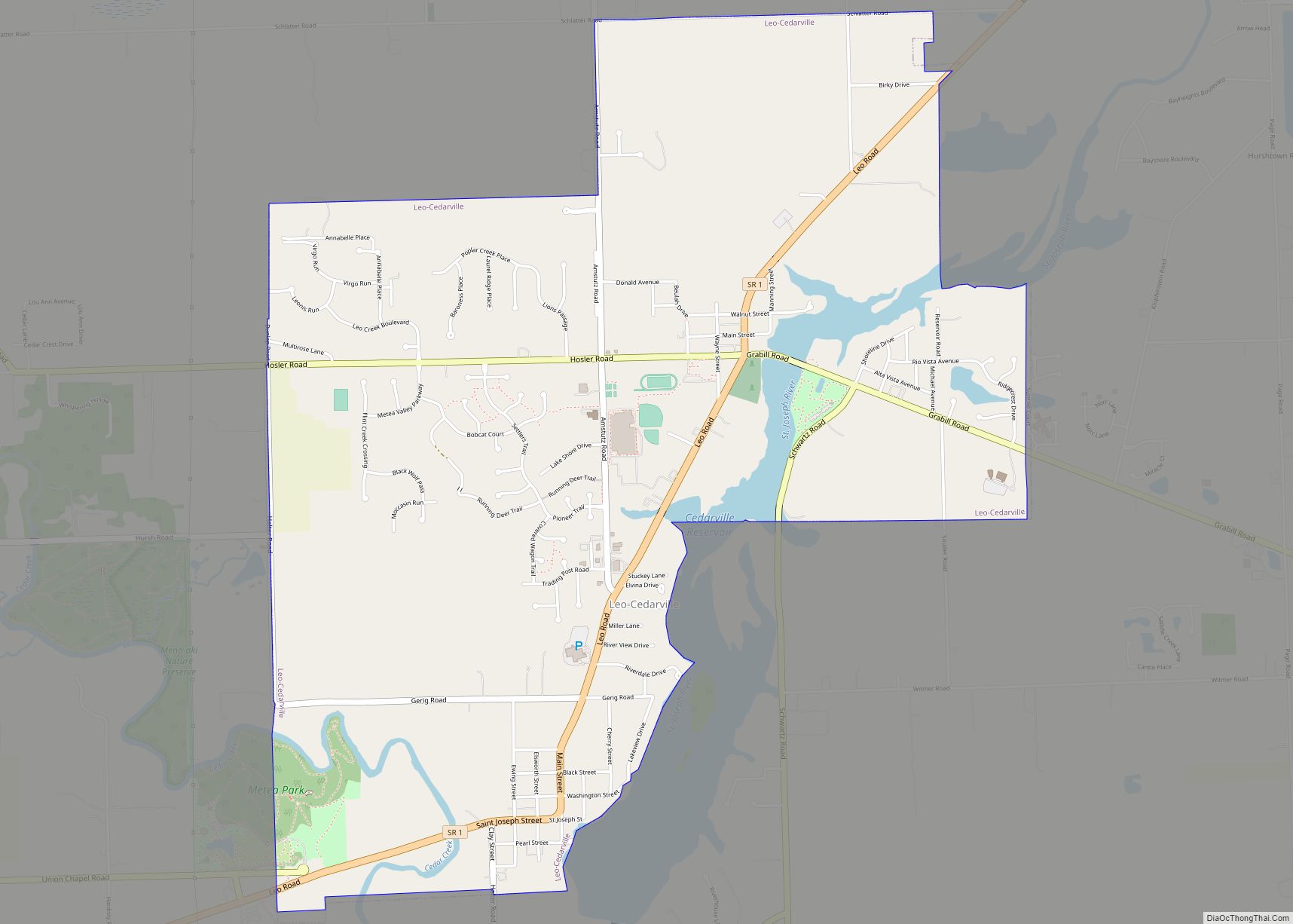 Map of Leo-Cedarville town