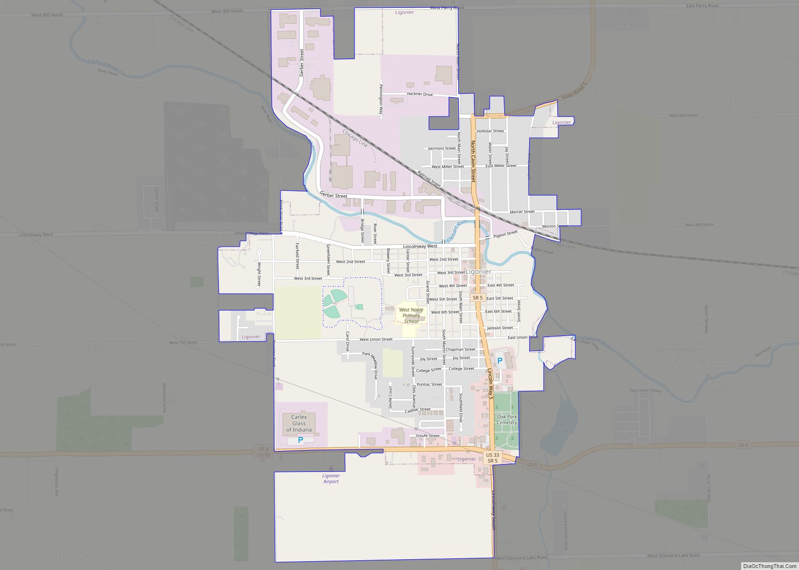 Map of Ligonier city, Indiana