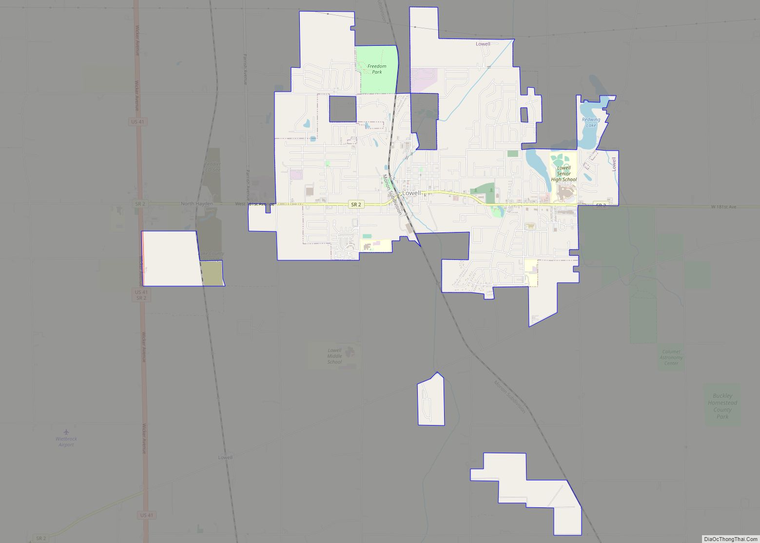 Map of Lowell town, Indiana