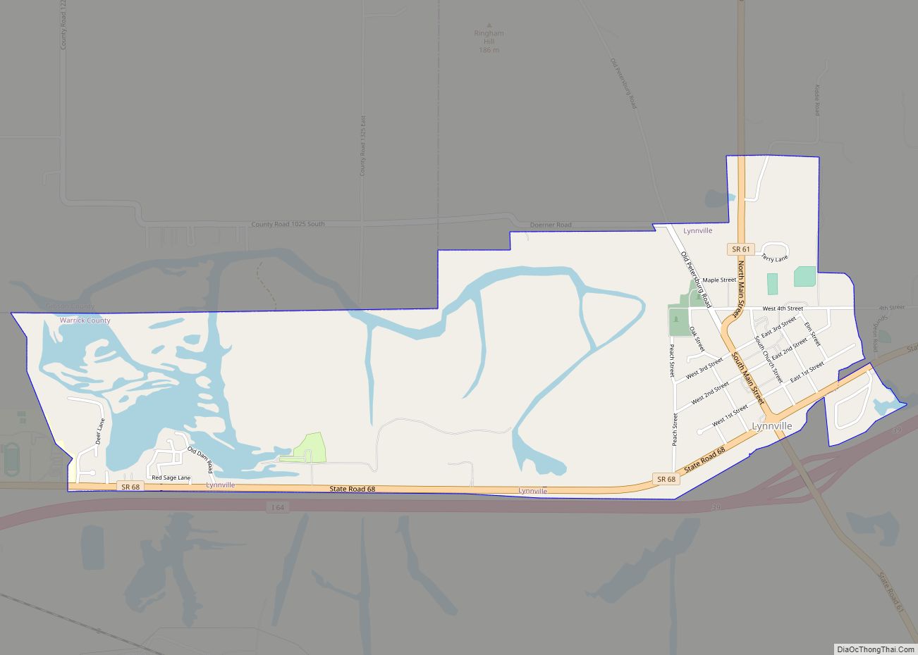 Map of Lynnville town, Indiana