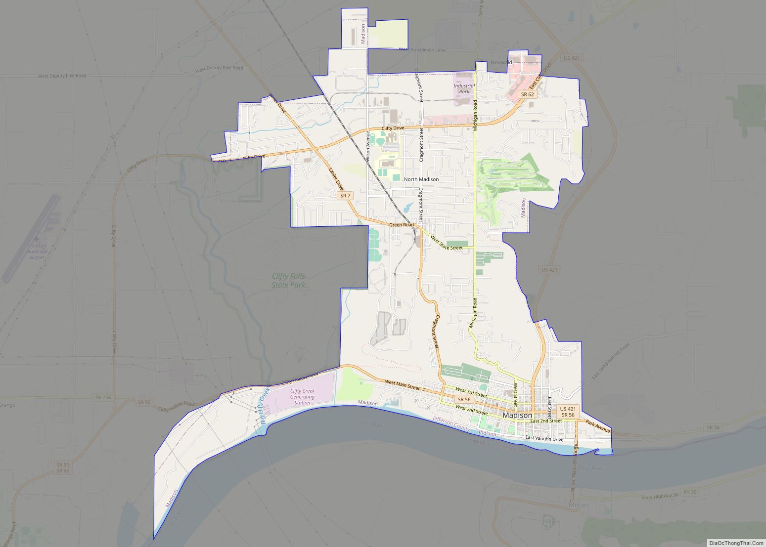 Map of Madison city, Indiana