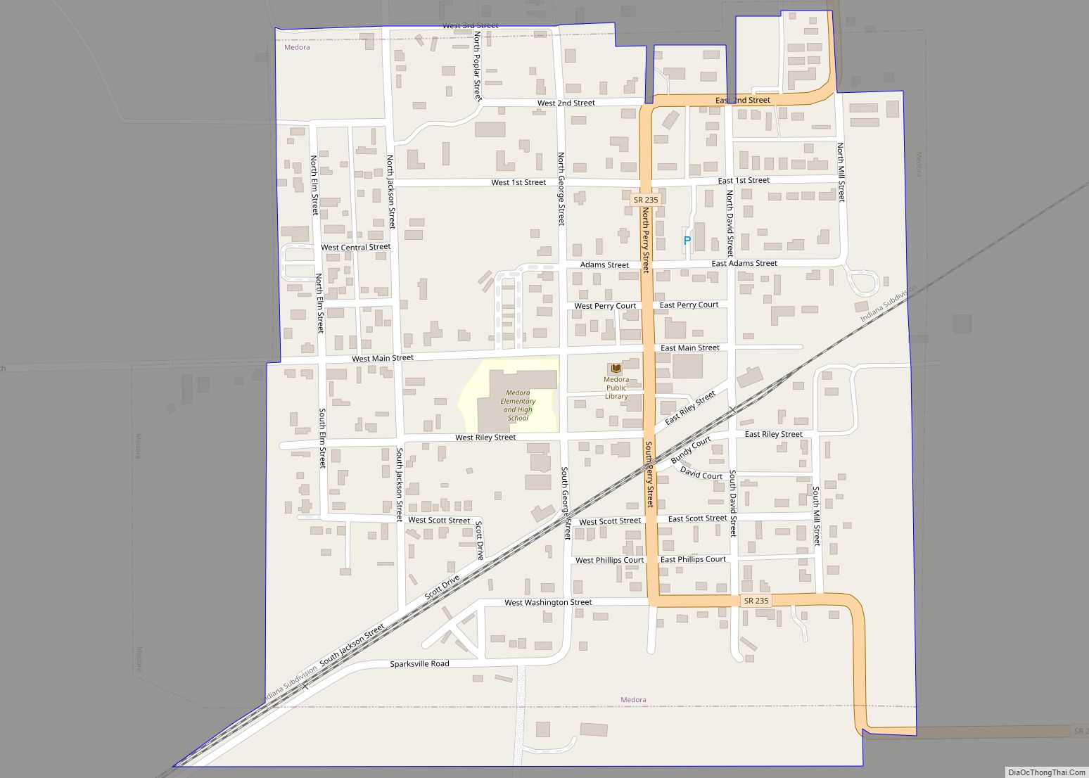 Map of Medora town, Indiana