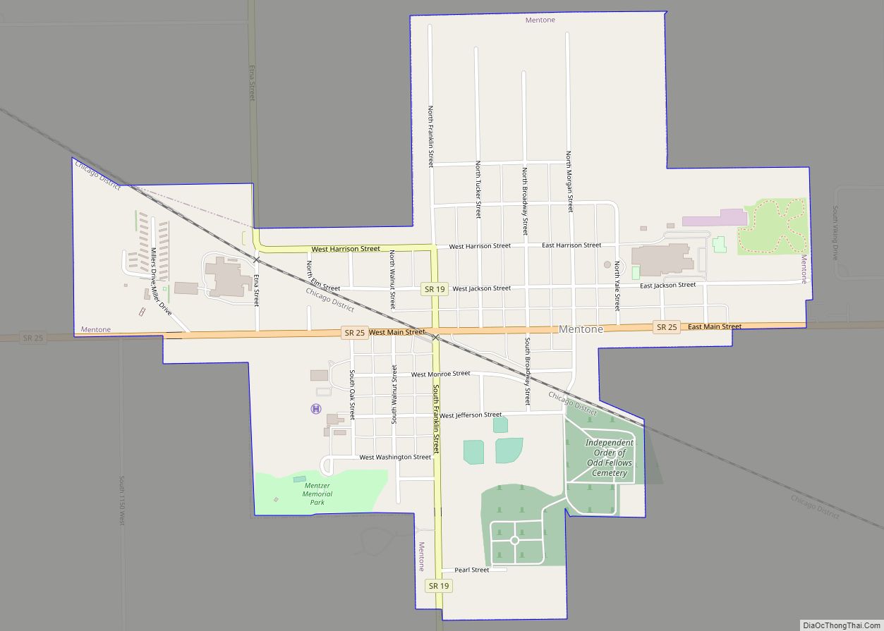 Map of Mentone town, Indiana