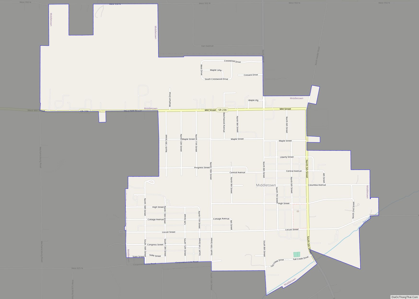 Map of Middletown town, Indiana