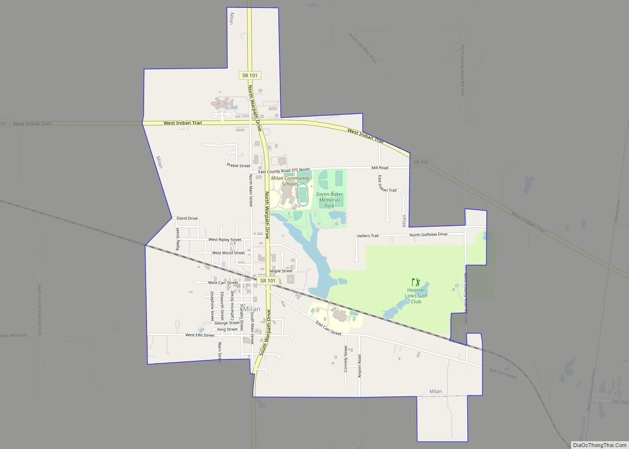 Map of Milan town, Indiana