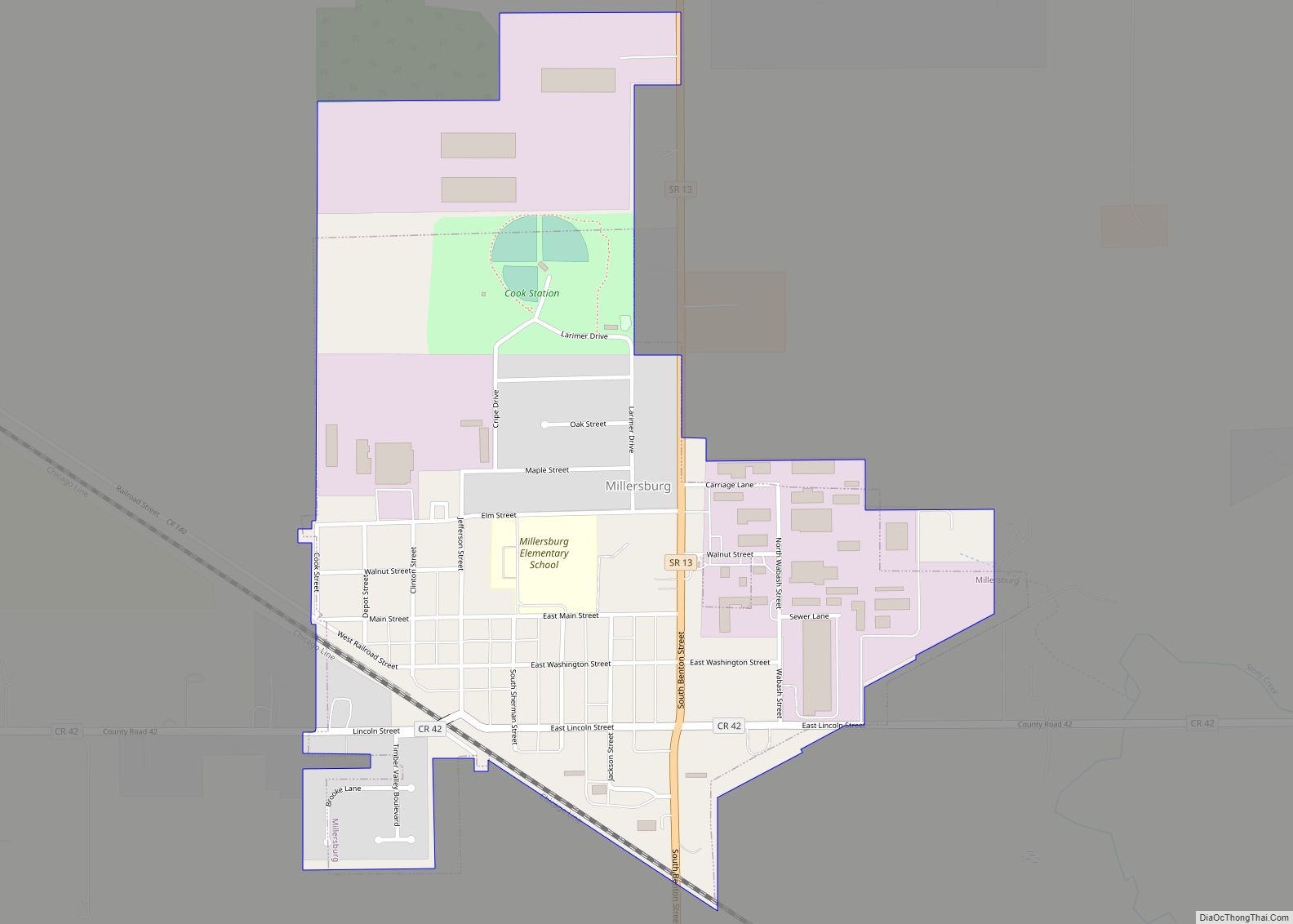 Map of Millersburg town, Indiana