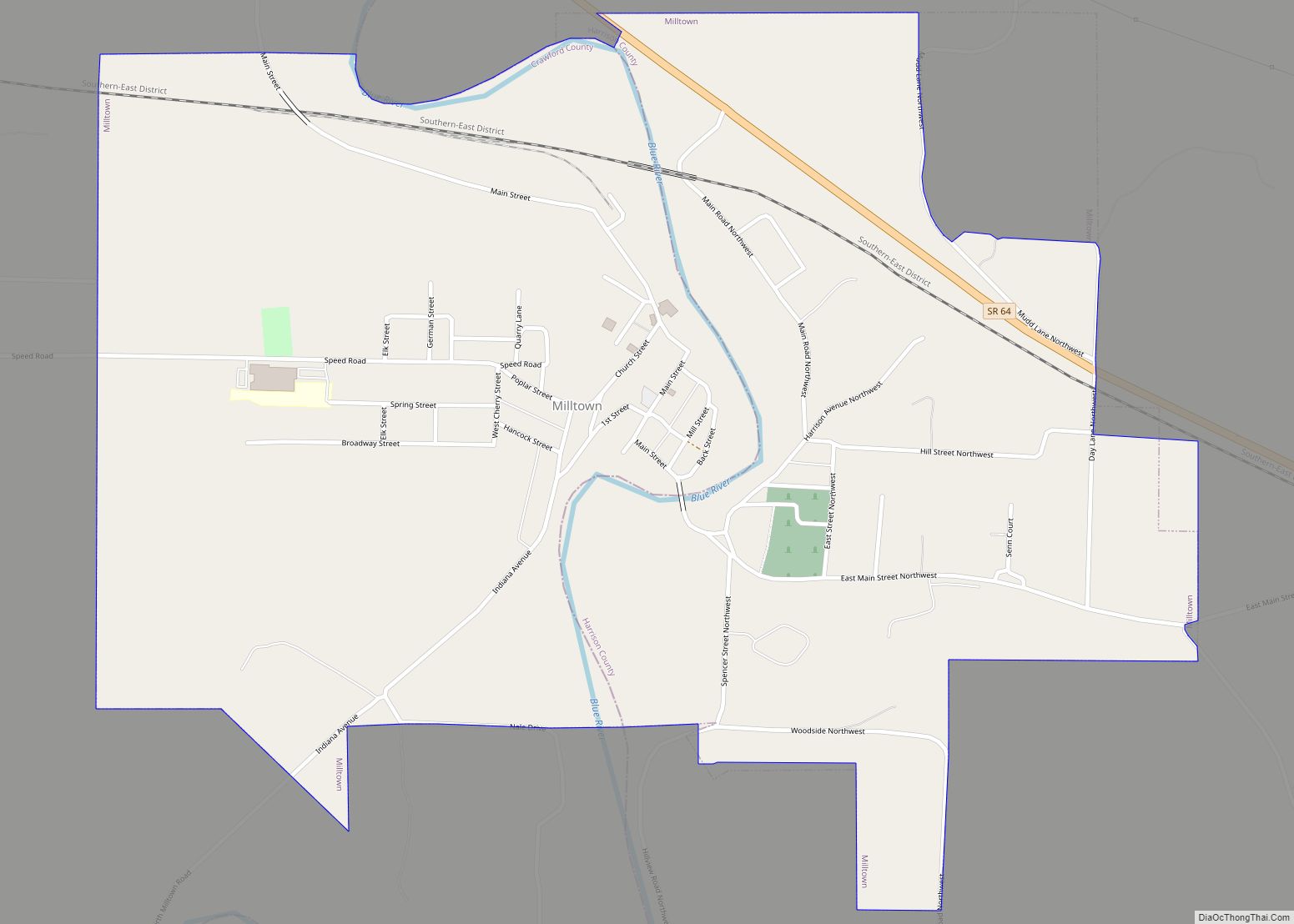 Map of Milltown town, Indiana