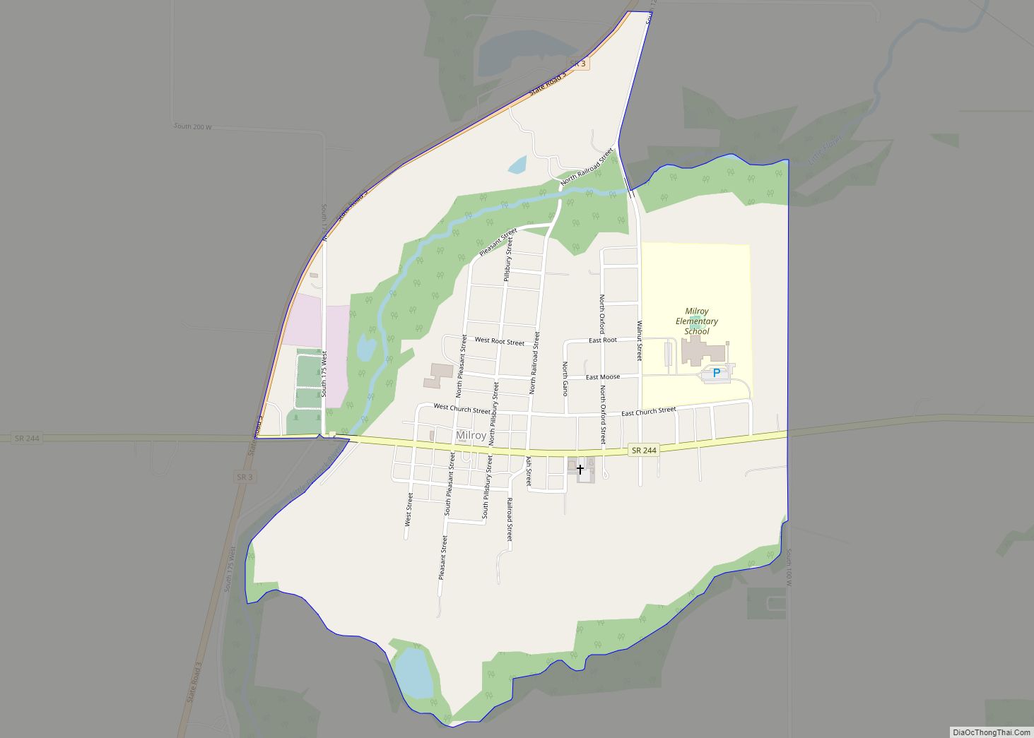 Map of Milroy CDP, Indiana