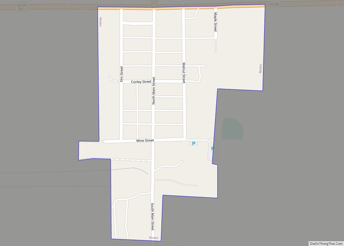 Map of Modoc town, Indiana