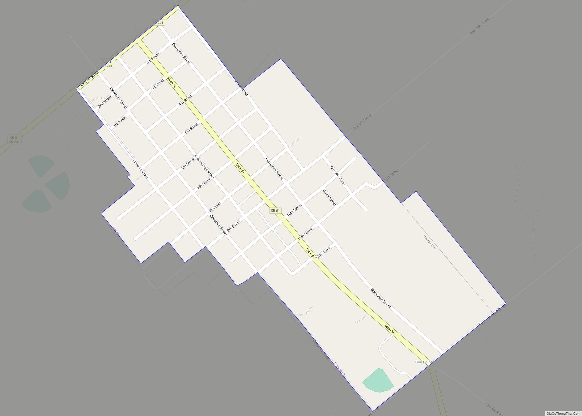 Map of Monroe City town, Indiana