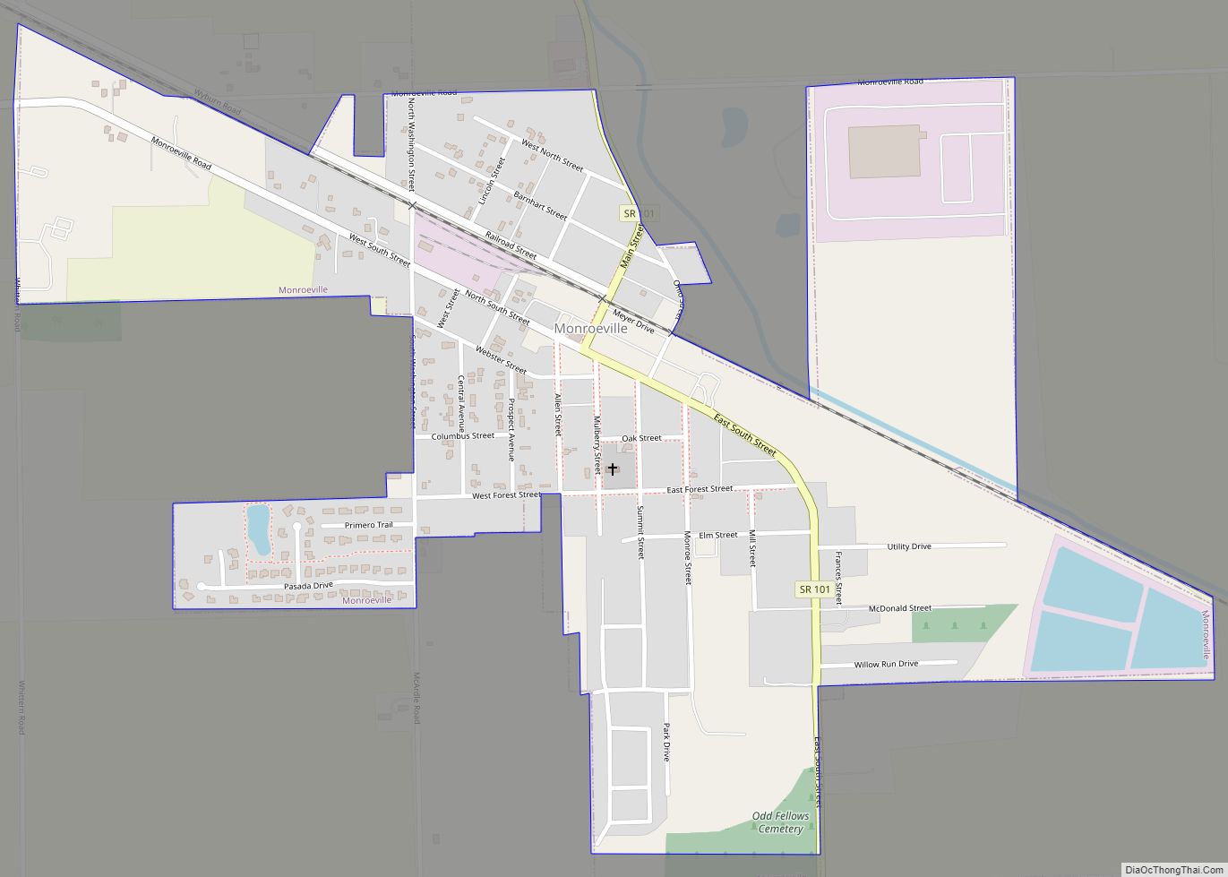 Map of Monroeville town, Indiana