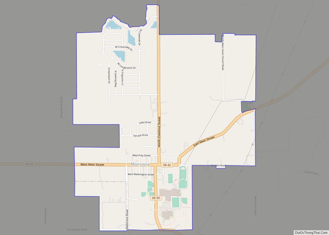 Map of Monrovia town, Indiana