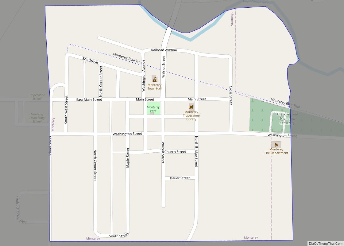 Map of Monterey town, Indiana