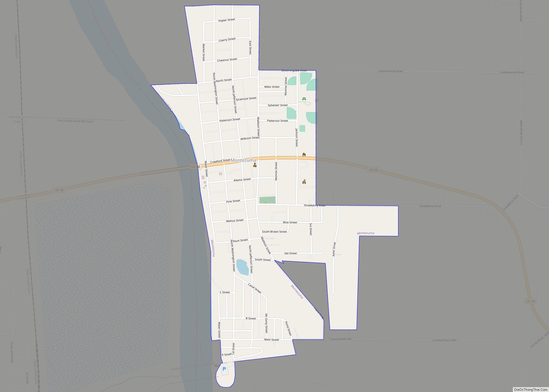 Map of Montezuma town, Indiana