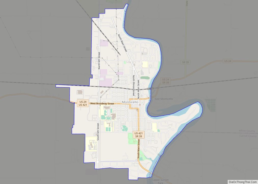 Map of Monticello city, Indiana