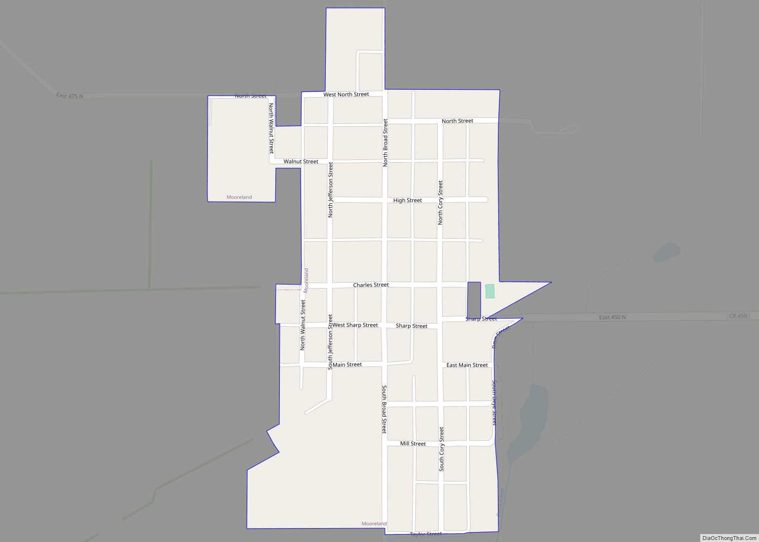 Map of Mooreland town, Indiana