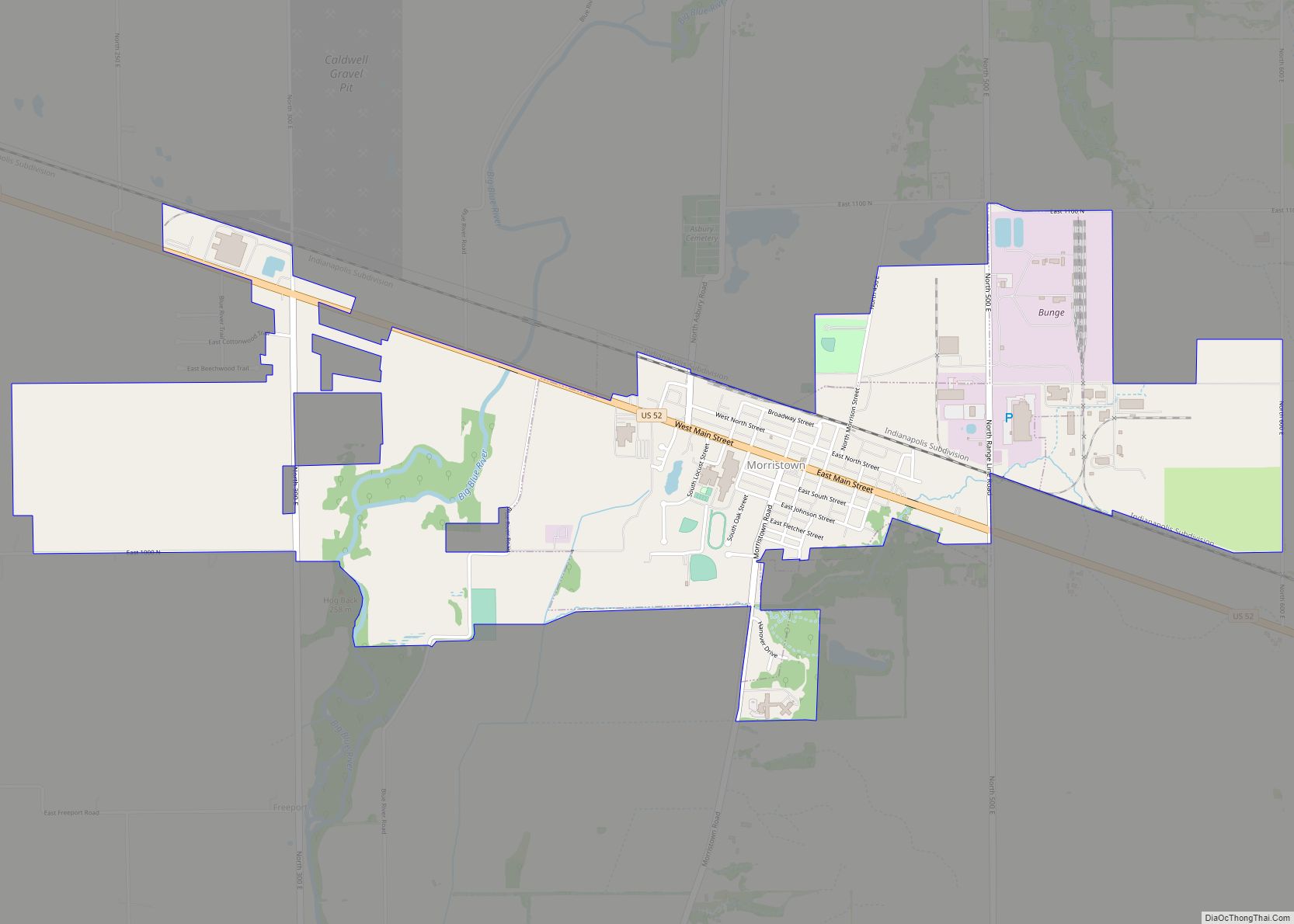 Map of Morristown town, Indiana