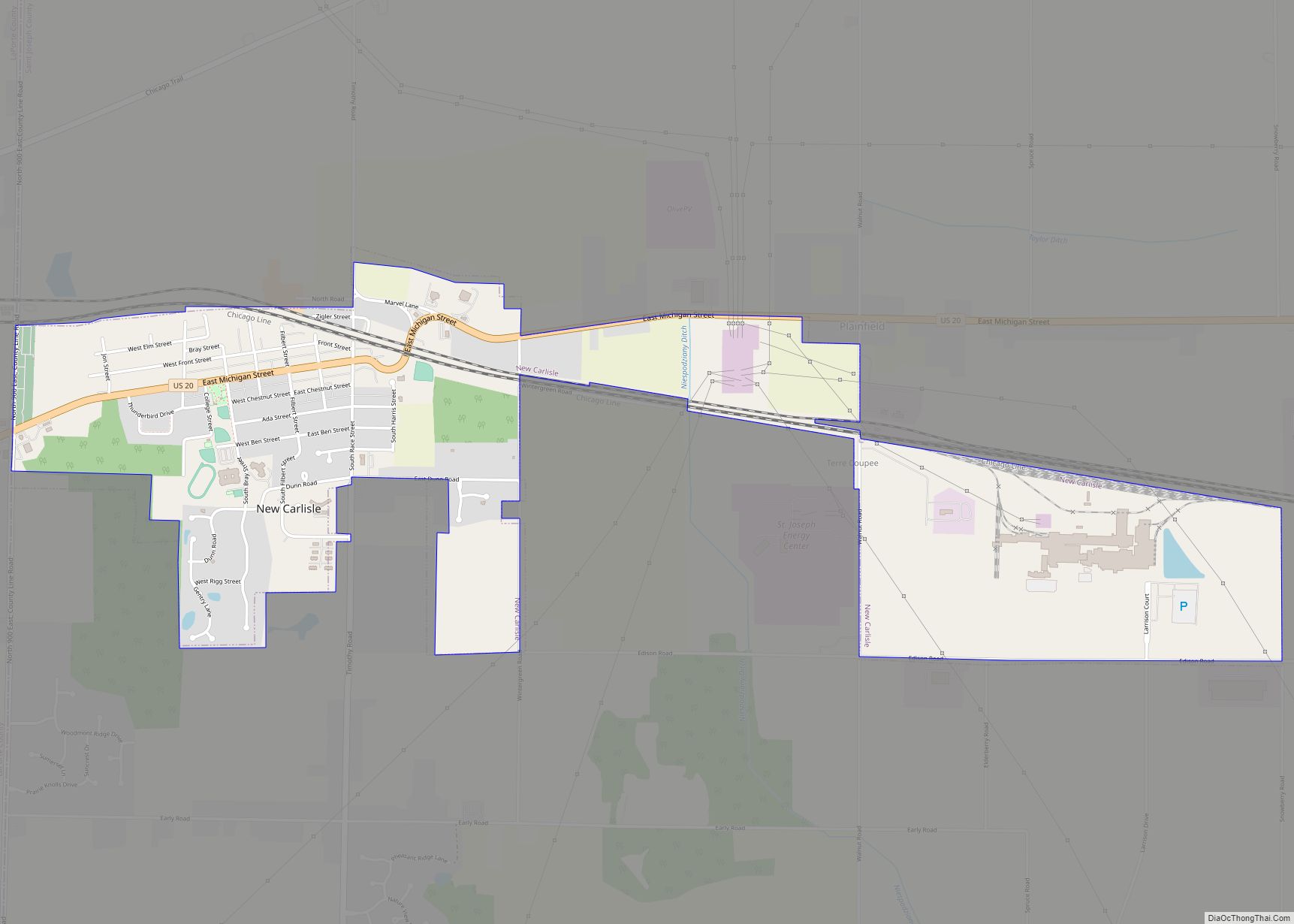 Map of New Carlisle town, Indiana