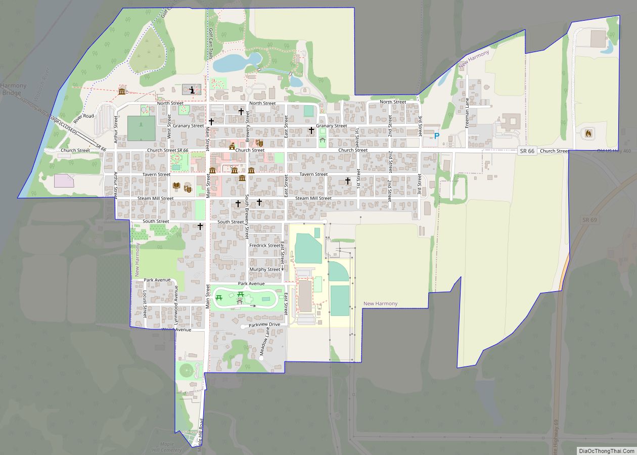 Map of New Harmony town, Indiana