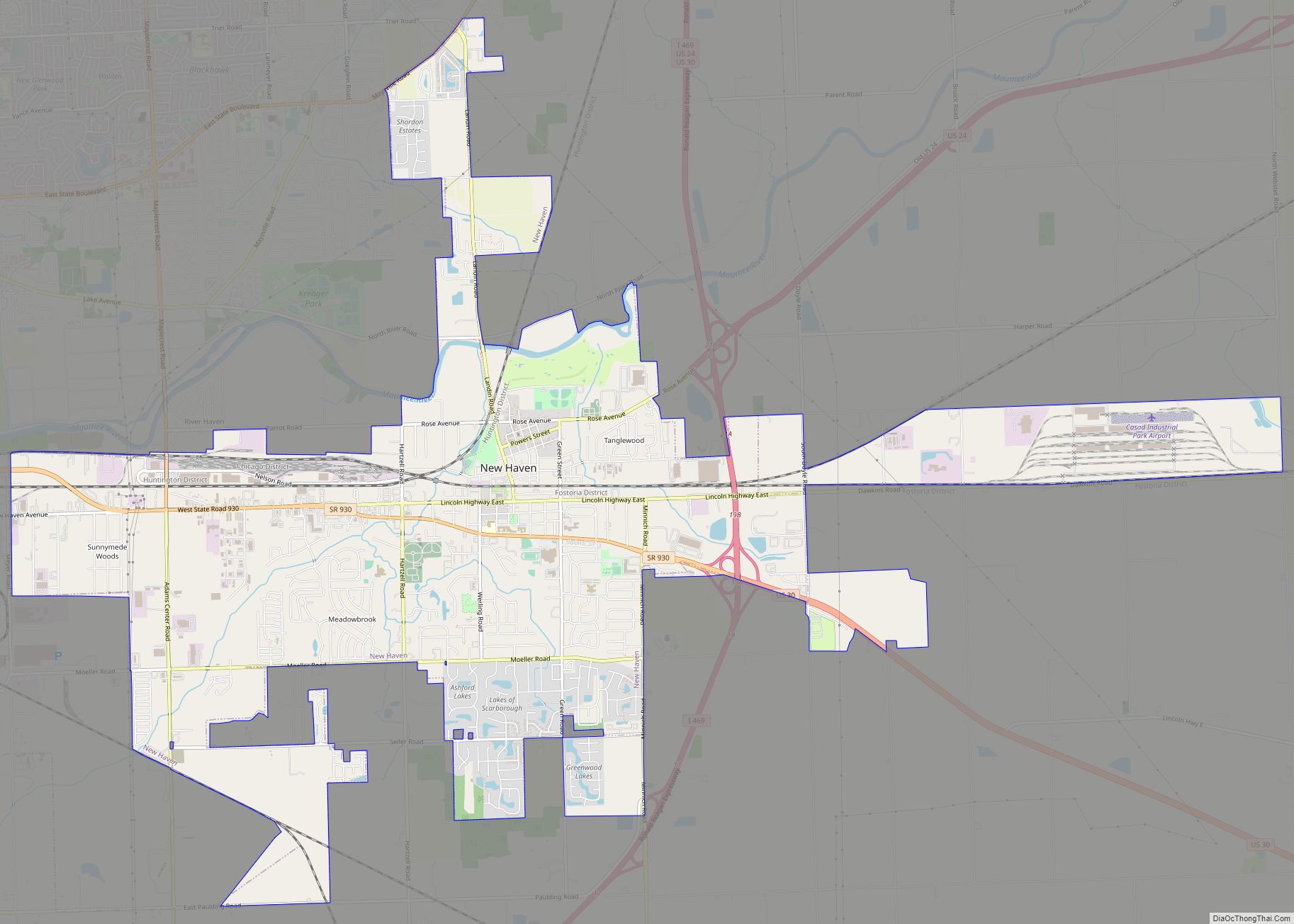 Map of New Haven city, Indiana