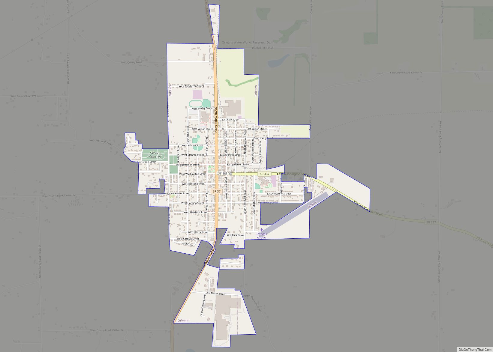 Map of Orleans town, Indiana