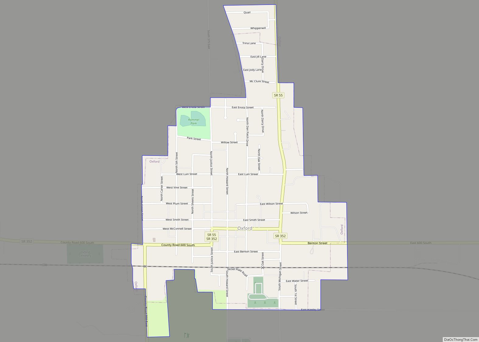 Map of Oxford town, Indiana