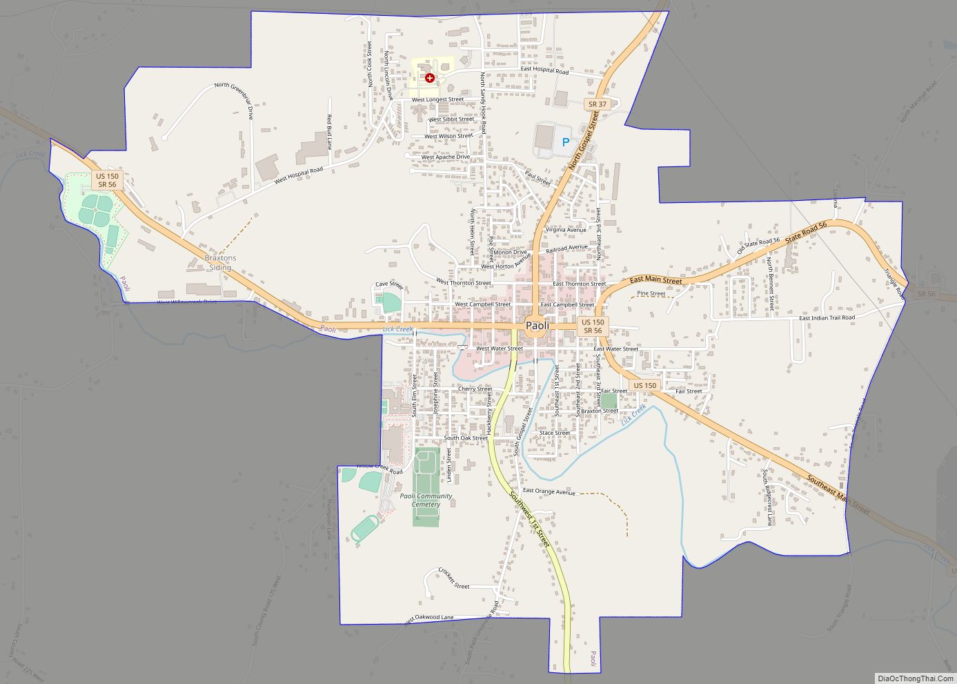 Map of Paoli town, Indiana