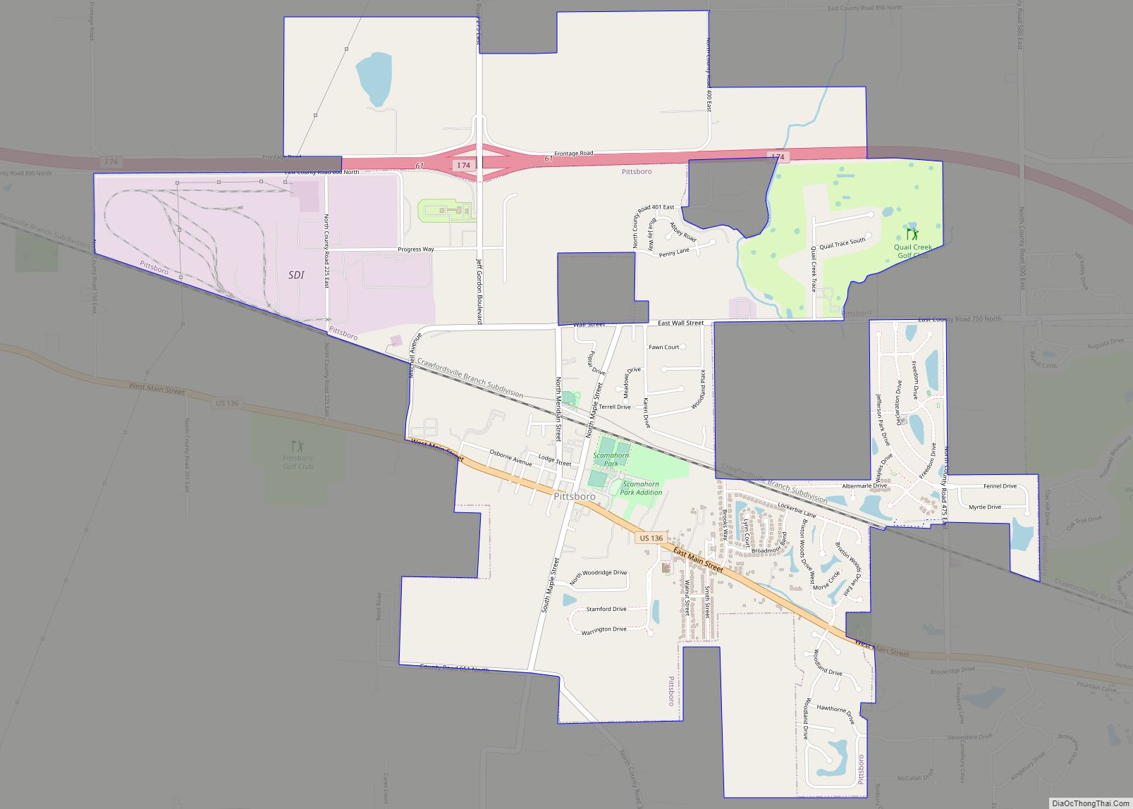 Map of Pittsboro town, Indiana