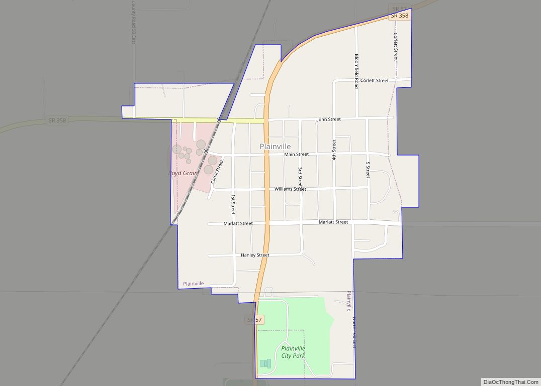 Map of Plainville town, Indiana