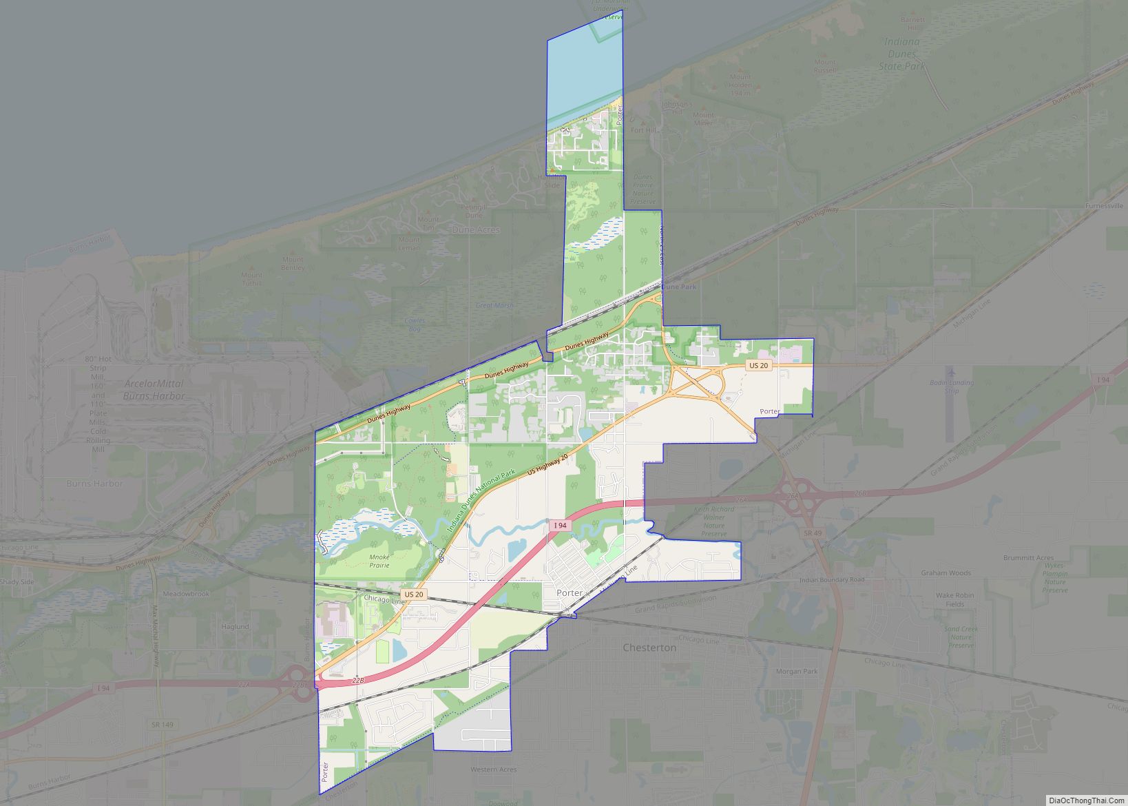 Map of Porter town, Indiana