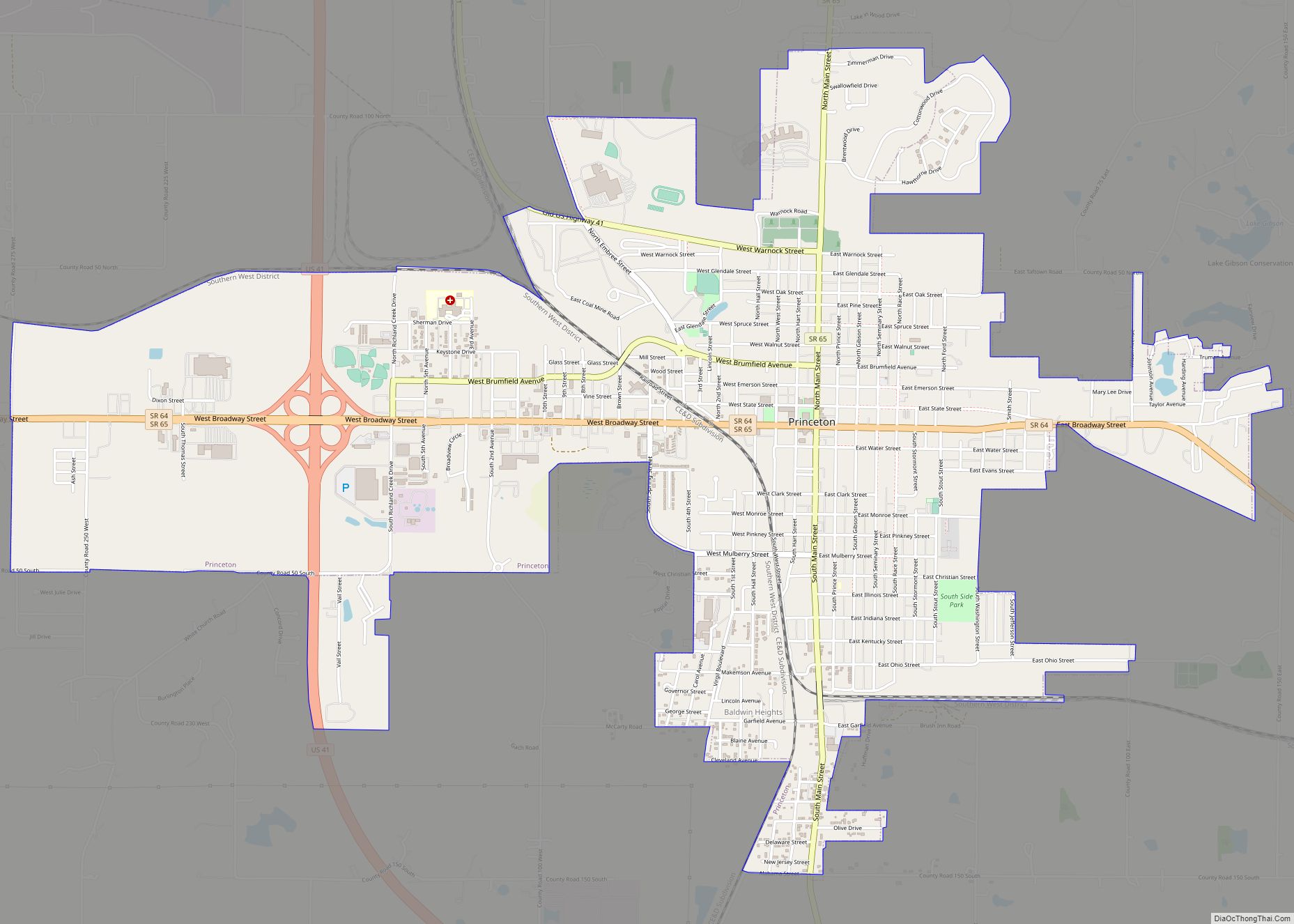 Map of Princeton city, Indiana