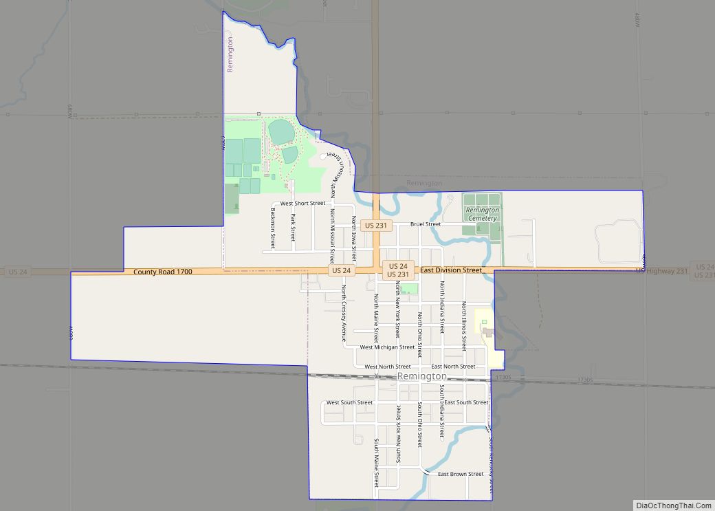 Map of Remington town, Indiana