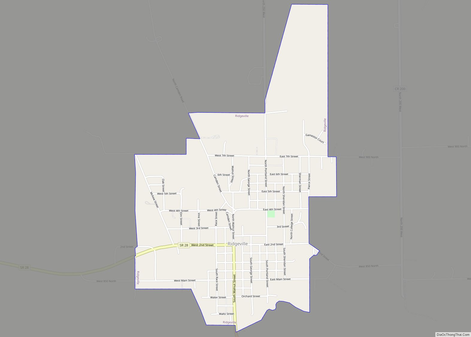 Map of Ridgeville town, Indiana