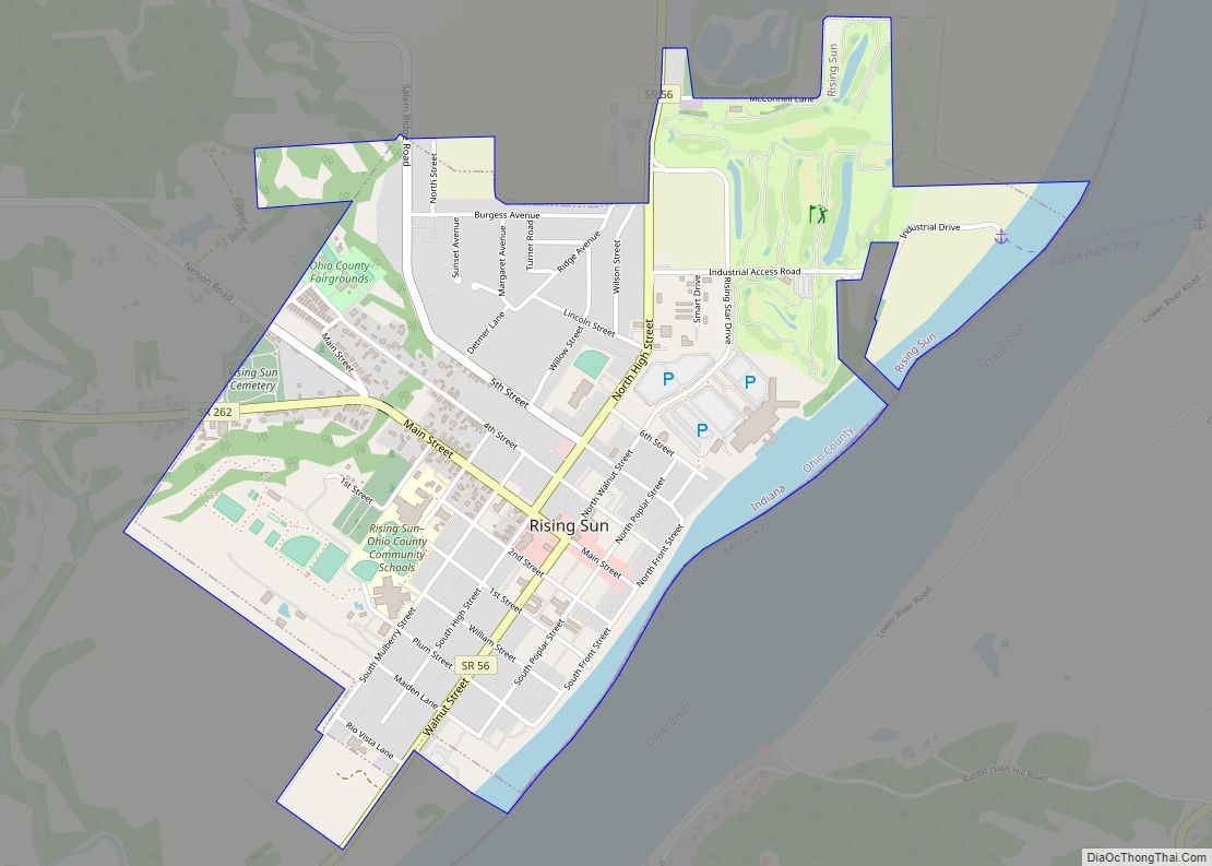 Map of Rising Sun city, Indiana