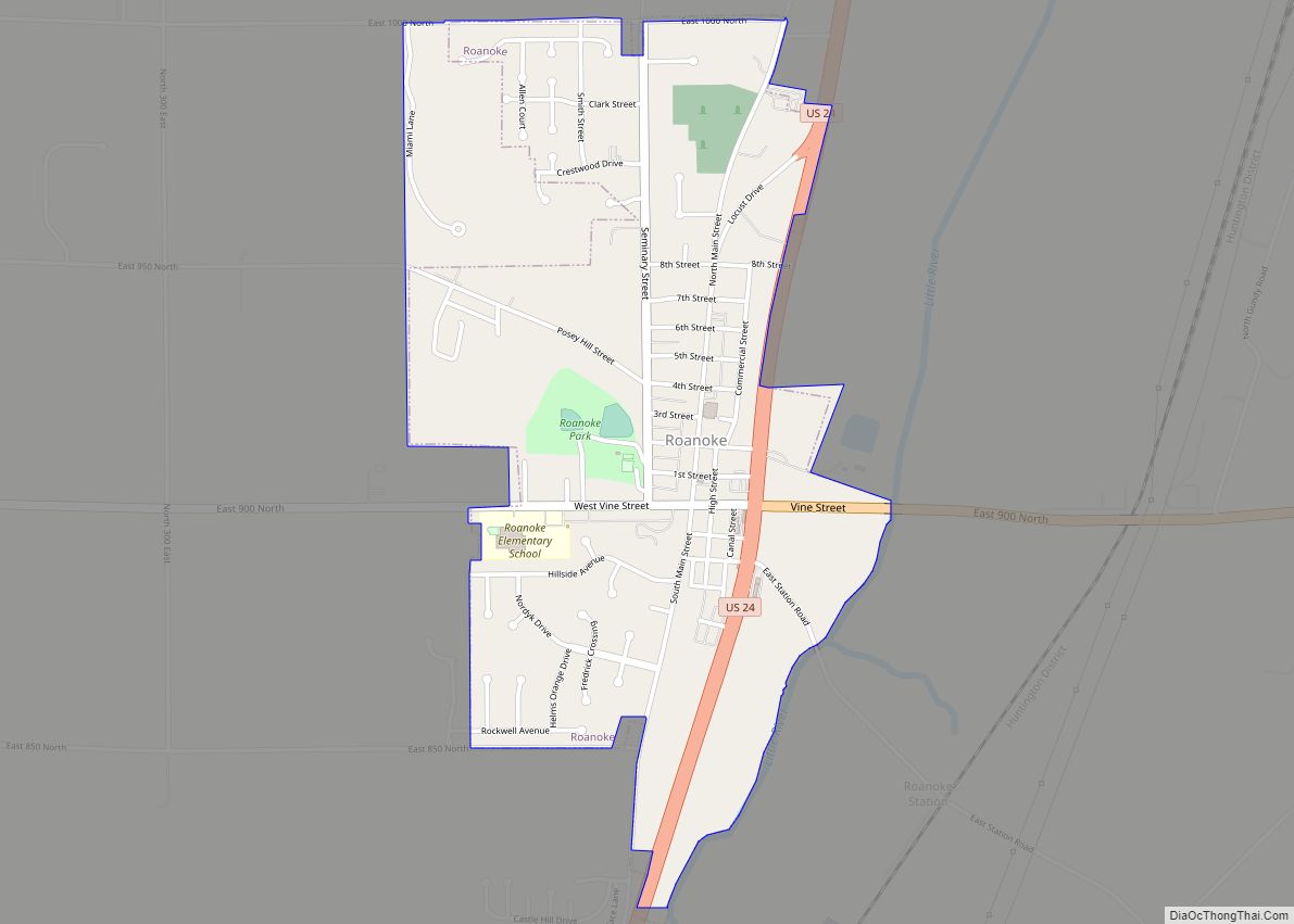 Map of Roanoke town, Indiana